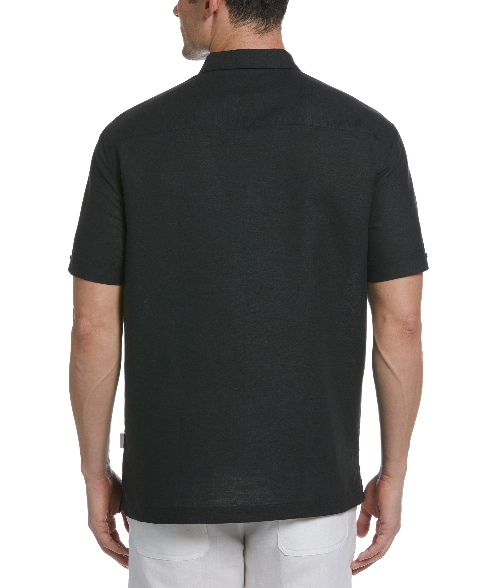 Cubavera Men's Yarn Dyed Checkered Stripe Button Down Twill Shirt Black Large