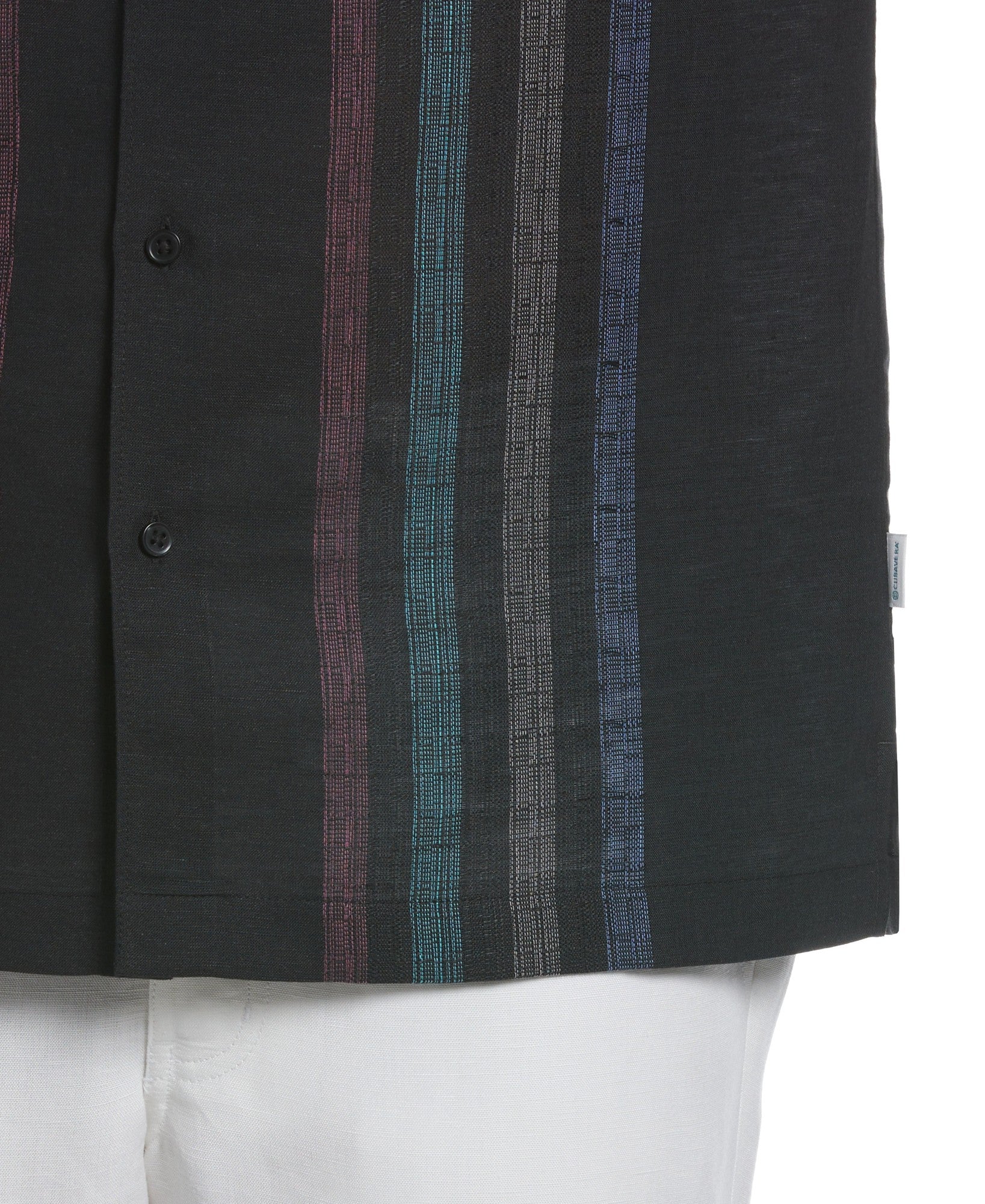Cubavera Men's Yarn Dyed Checkered Stripe Button Down Twill Shirt Black Large