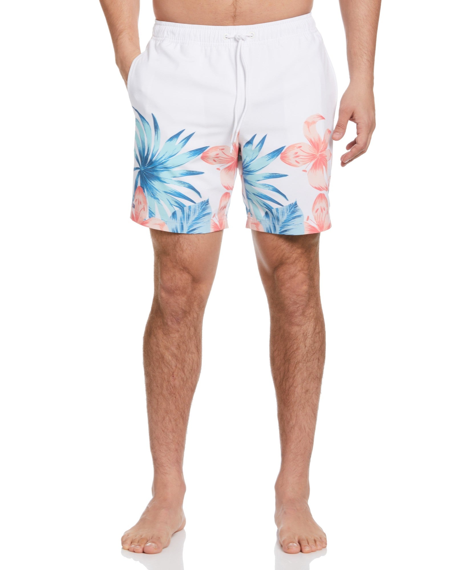 Cubavera Men's Swimwear Tropical Print Trunks Brilliant White XL
