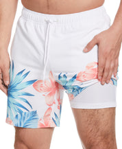Cubavera Men's Swimwear Tropical Print Trunks Brilliant White XL