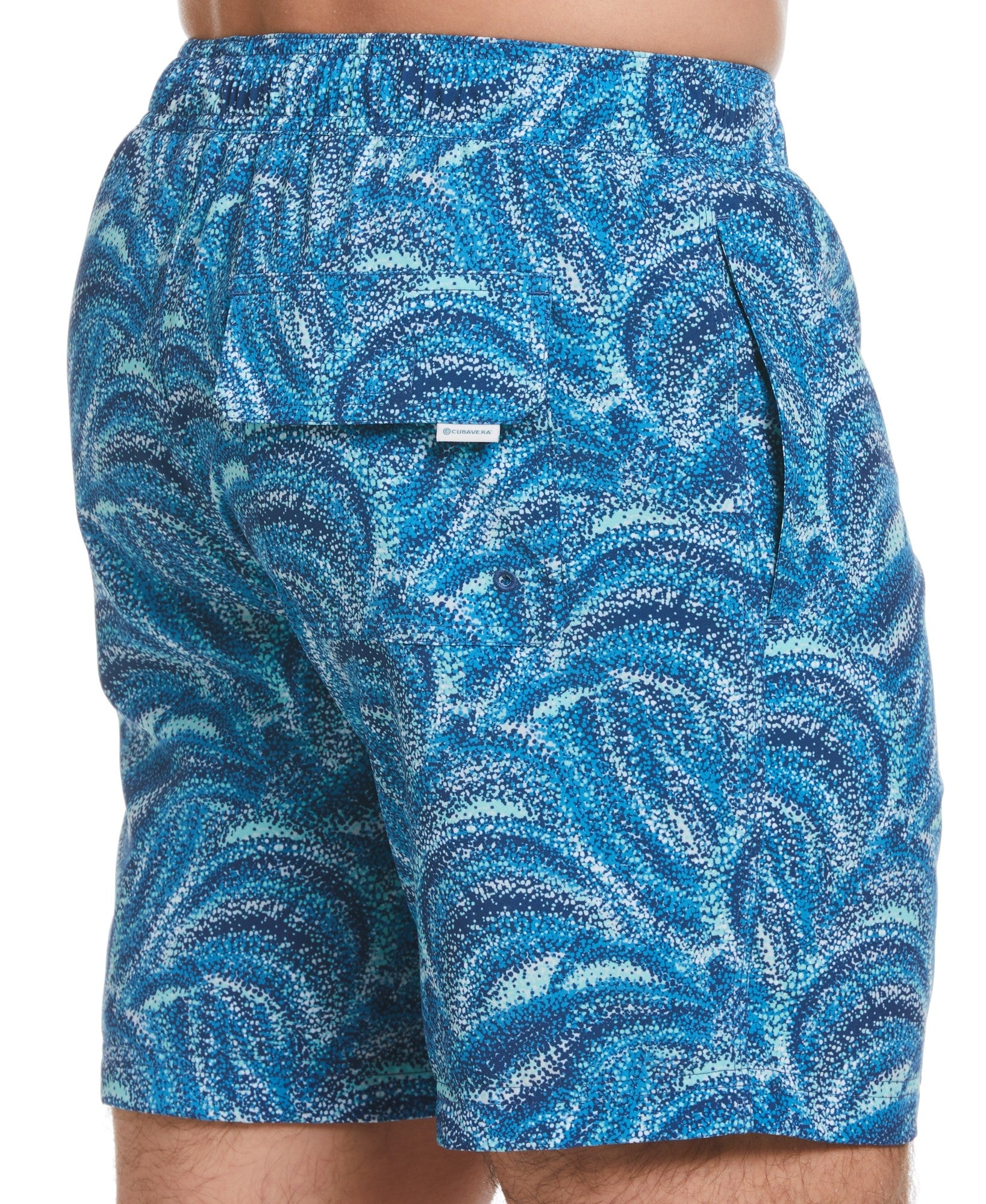 Cubavera Men's Wave Print 7" Swim Trunks Mediterranean Blue Small