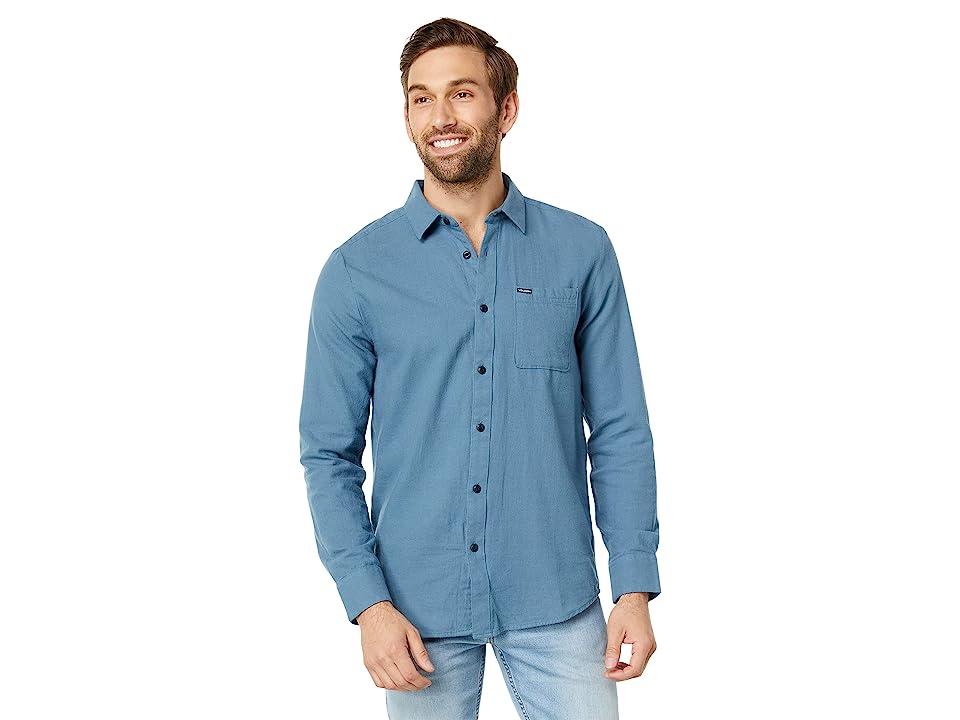 Volcom Mens Caden Long Sleeve Button Down Shirt Slate Blue Small