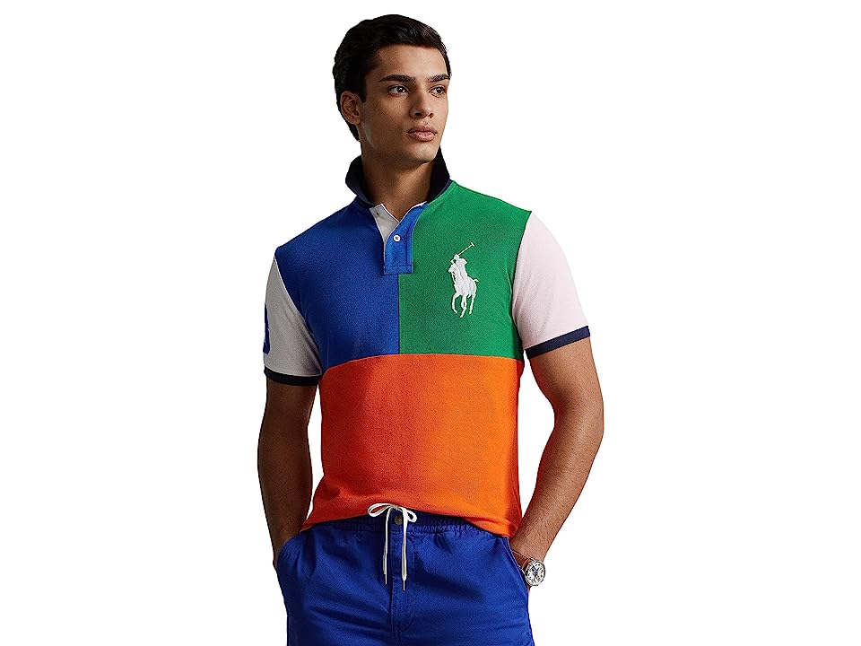 Polo Ralph Lauren Men's Slim Fit Big Pony Mesh Polo Shirt Orange Multi  XXL