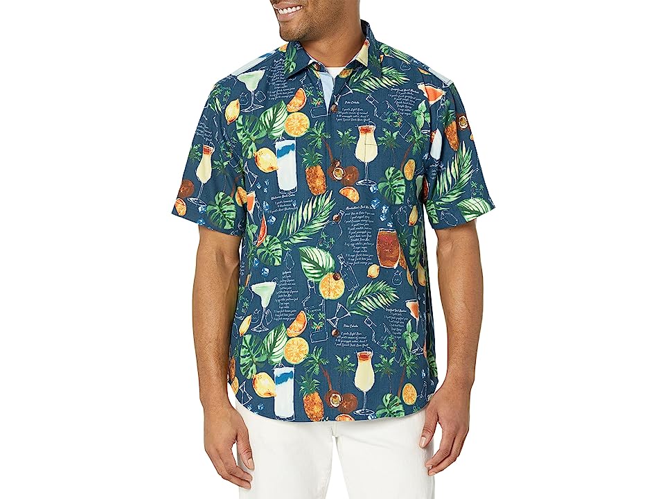 Tommy Bahama Mens Island Social Silk Short Sleeve Button Down Shirt Blue XXL