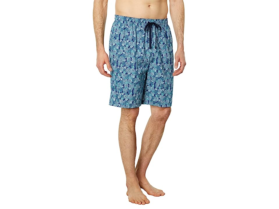 Nautica Mens Printed Poplin Sleep Pajama Shorts Blue XL