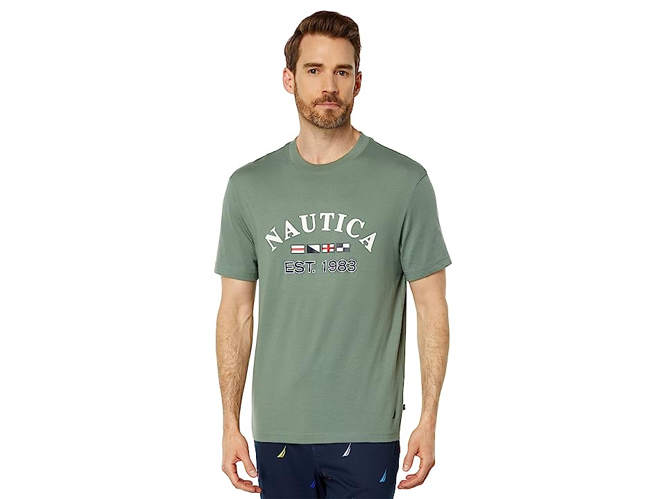 Nautica Mens Logo Graphic Short Sleeve Crewneck Pajama T Shirt Green Small