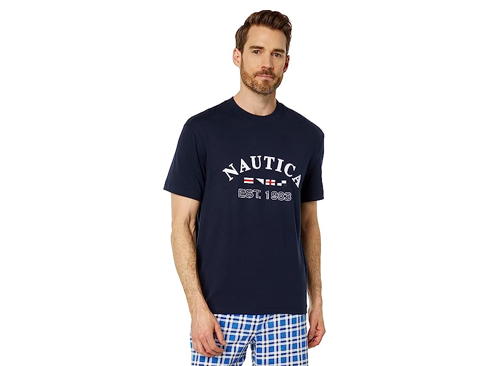 Nautica Mens Logo Graphic Sleep T-Shirt Blue Small