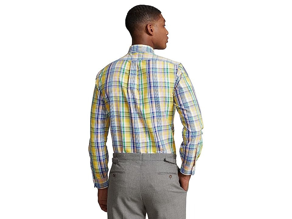 Polo Ralph Lauren Men's Classic-Fit Performance Shirt Small Yellow Blue Plaid