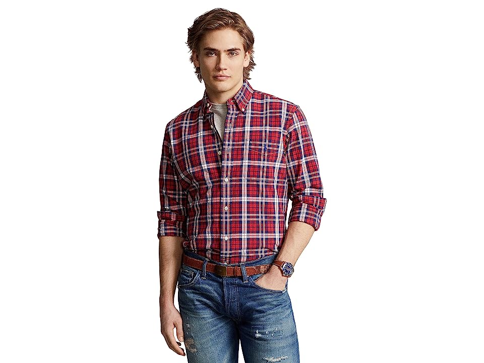 Polo Ralph Lauren Men's Classic Fit Gingham Oxford Button Down Shirt Red Large