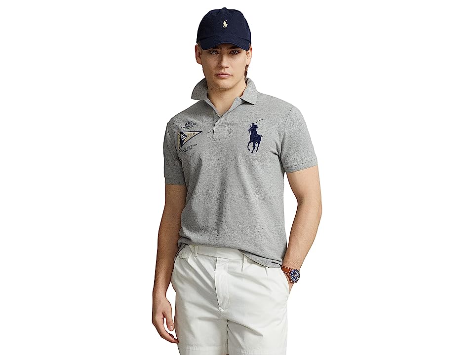 Polo Ralph Lauren Mens Custom Slim Fit Big Pony Mesh Polo Shirt Grey Small