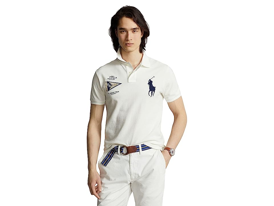 Polo Ralph Lauren Men's Custom Slim Fit Big Pony Mesh Polo Shirt Medium White