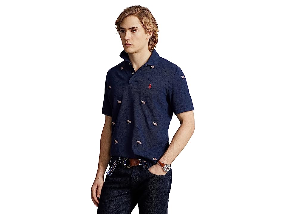 Polo Ralph Lauren Mens Flag Embroidered Short Sleeve Polo Shirt Blue Small
