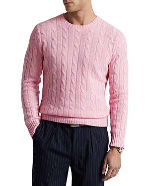 Polo Ralph Lauren Mens Pure Cashmere Cable Knit Crewneck Sweater Large Pink