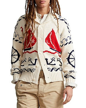 Polo Ralph Lauren Mens Chunky Knit Nautical Shawl Collar Cardigan Sweater XL