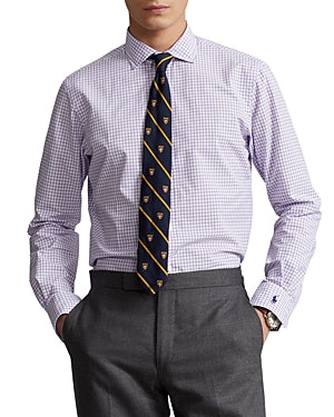 Polo Ralph Lauren Mens Custom Fit Checked Poplin Button Shirt Medium Purple
