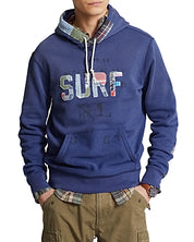 Polo Ralph Lauren Mens Patchwork Fleece Hoodie Sweatshirt Annapolis Blue 2XL