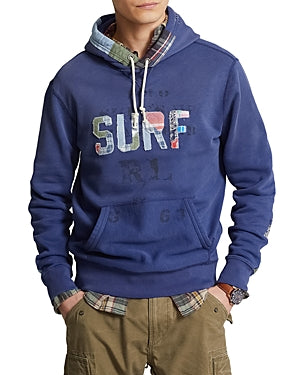 Polo Ralph Lauren Mens Patchwork Fleece Hoodie Sweatshirt Annapolis Blue 2XL