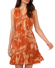 Vince Camuto Women's Split-Neck Sleeveless Ruffled-Hem Dress Small Orange