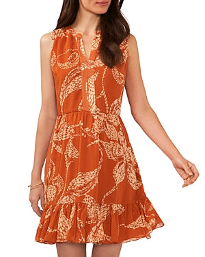 Vince Camuto Women's Split-Neck Sleeveless Ruffled-Hem Dress Small Orange