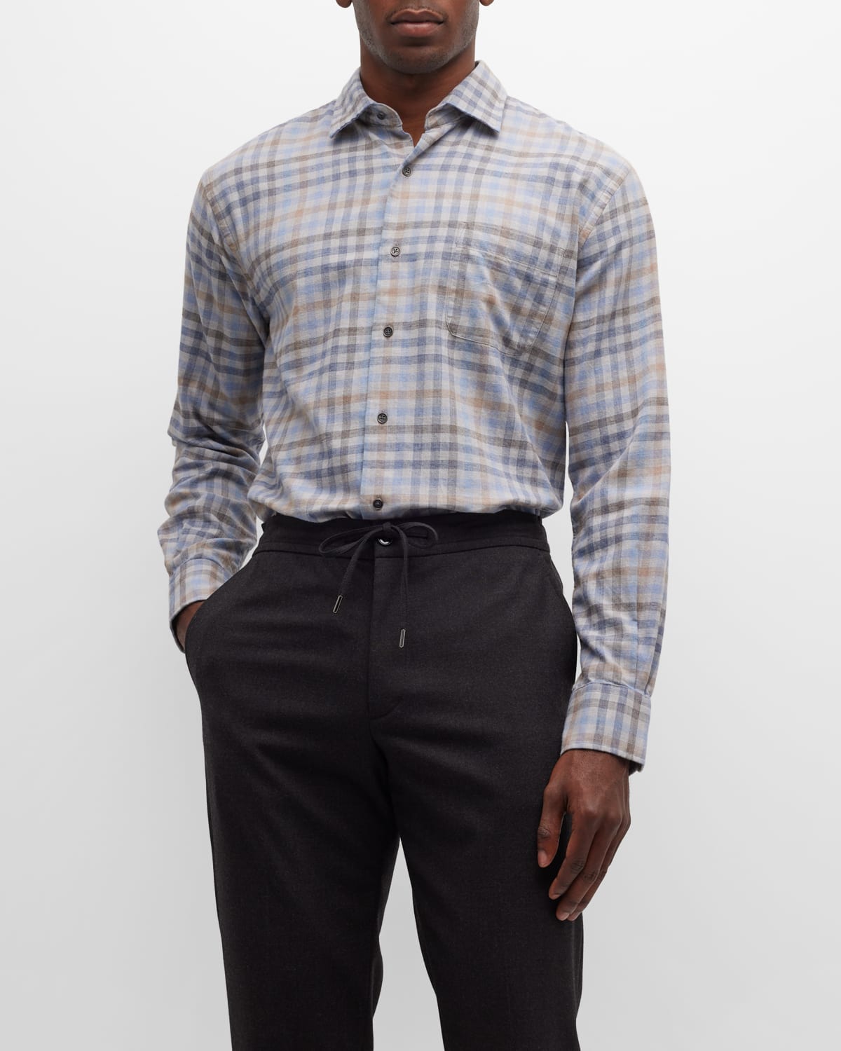 Peter Millar Hill Point Mens Long Sleeve Button Down Shirt Plaid Grey Small