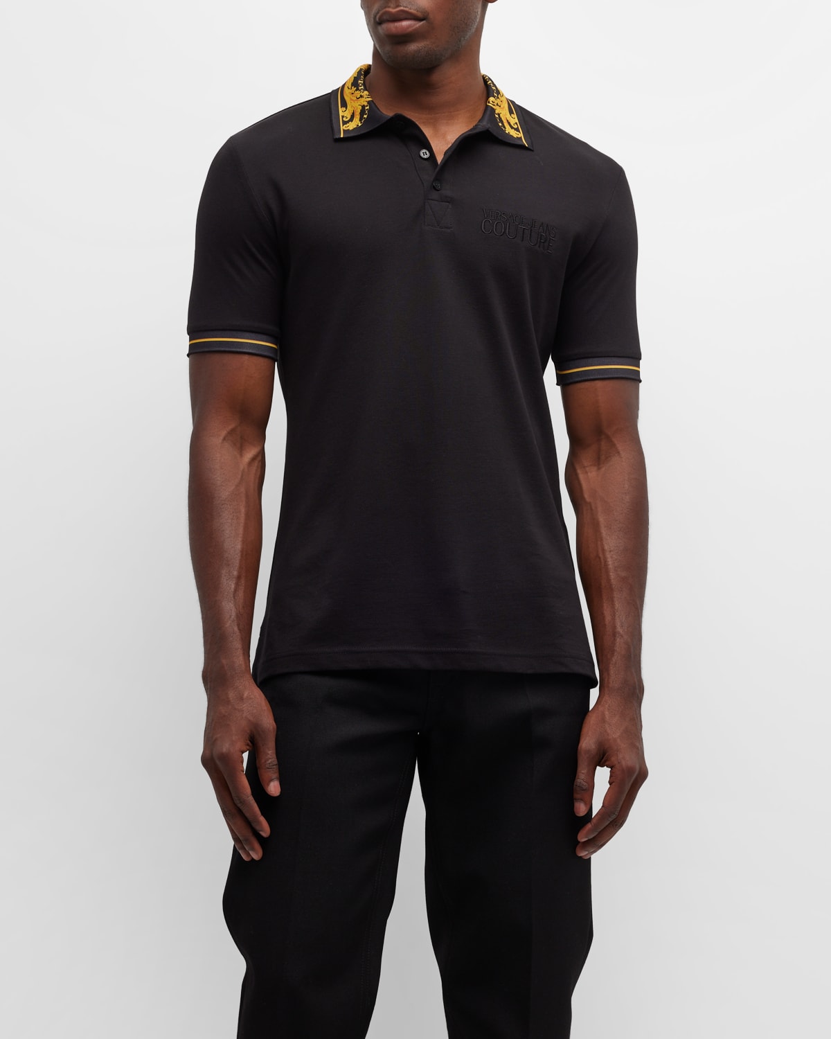 Versace Jeans Couture Mens Cotton Pique Polo Shirt Black Medium