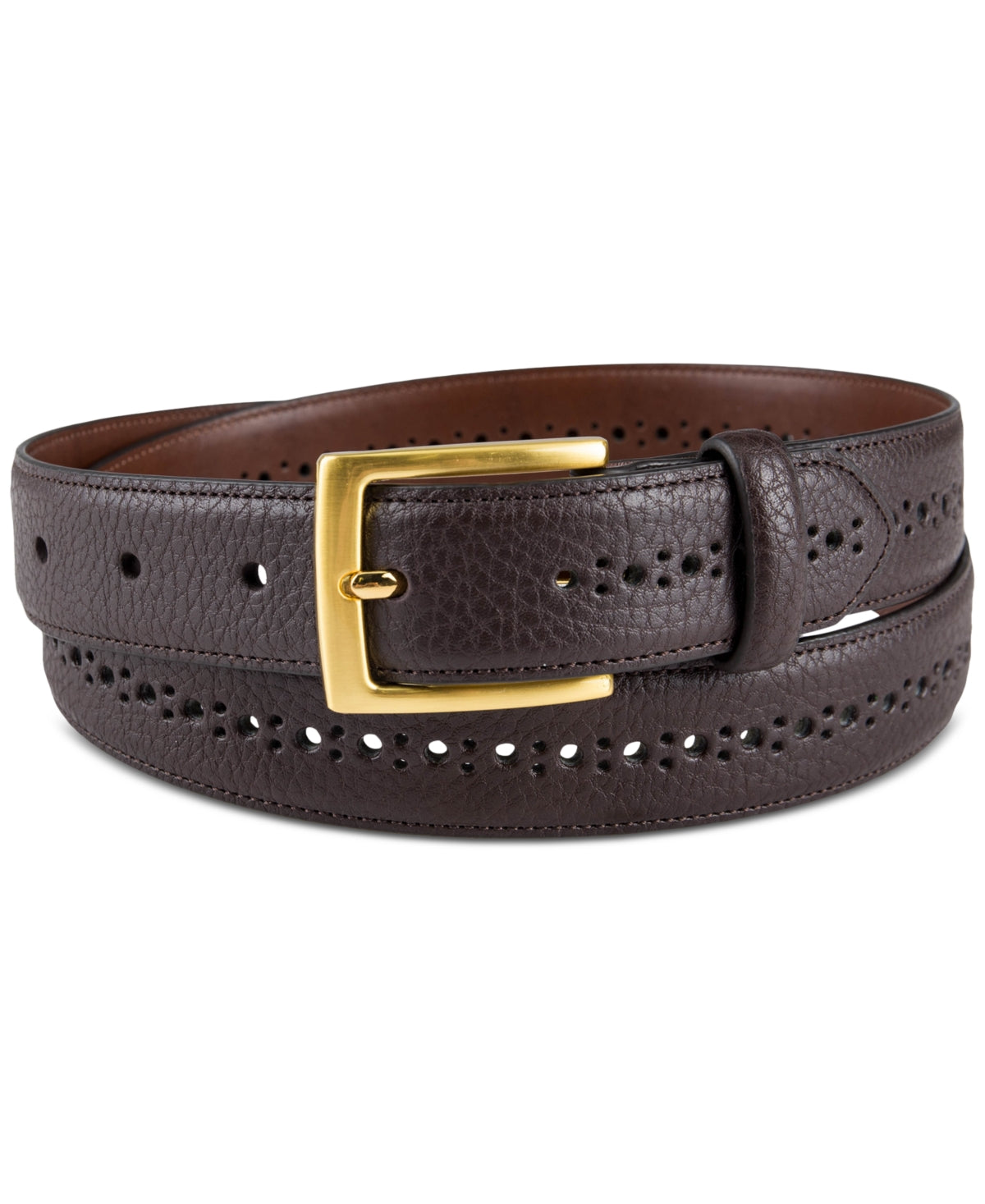 Club Room Men's Casual Brogue Belt Dark Brown Small 30 to 32