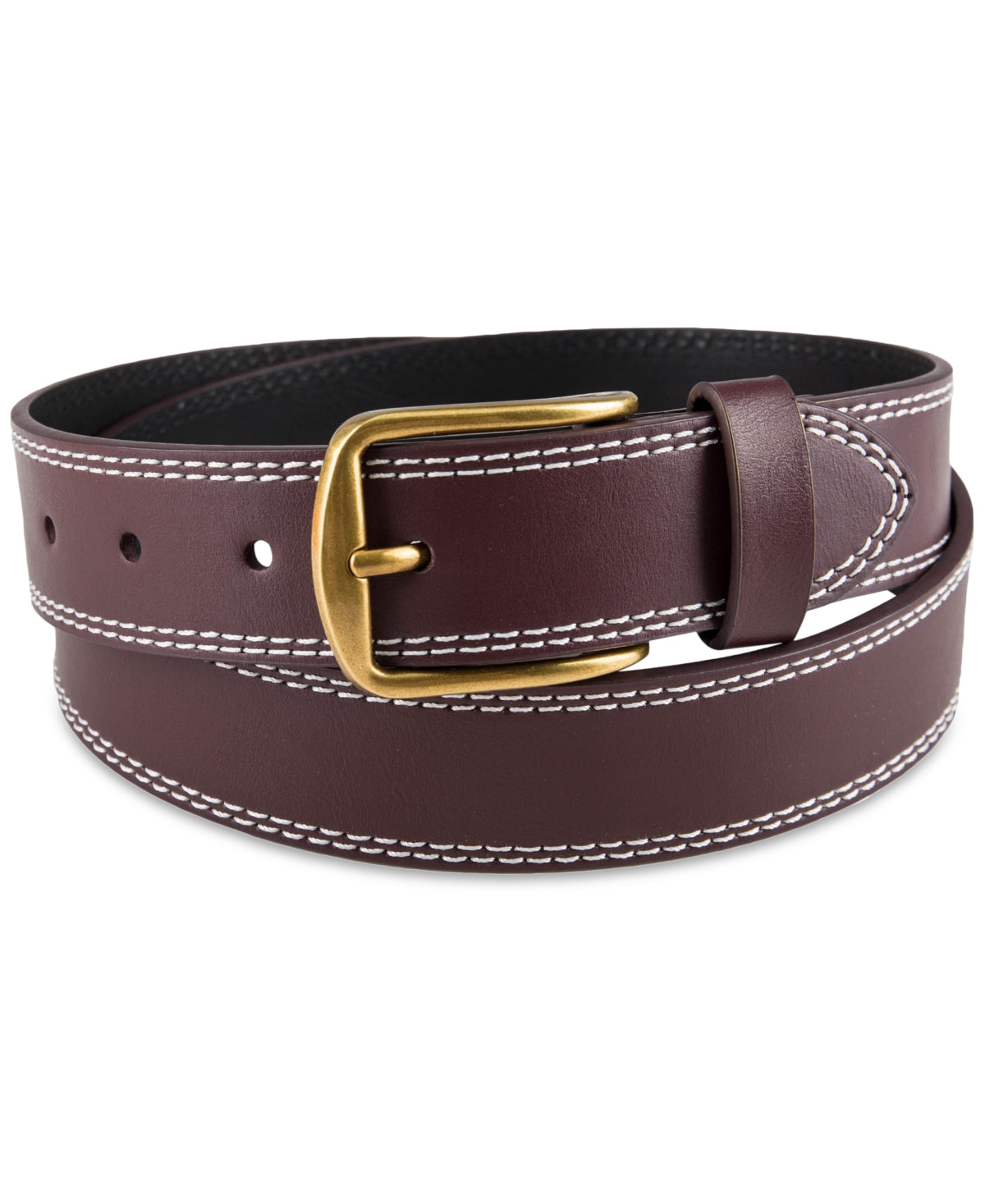 Club Room Men's Double Stitch Belt Burgundy Red Large 38 to 40
