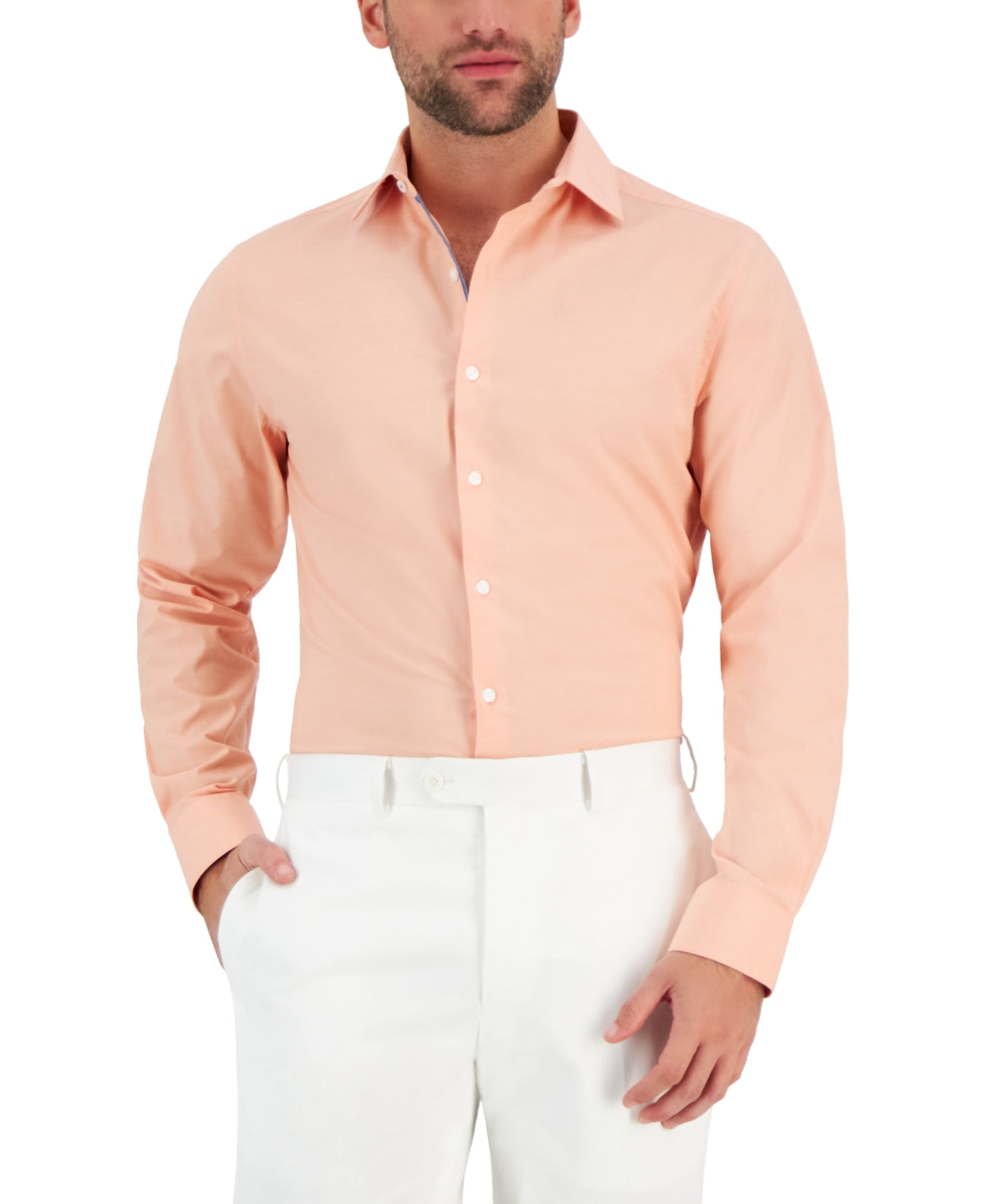 Bar III Men's Chambray Button Down Dress Shirt Apricot Orange Small