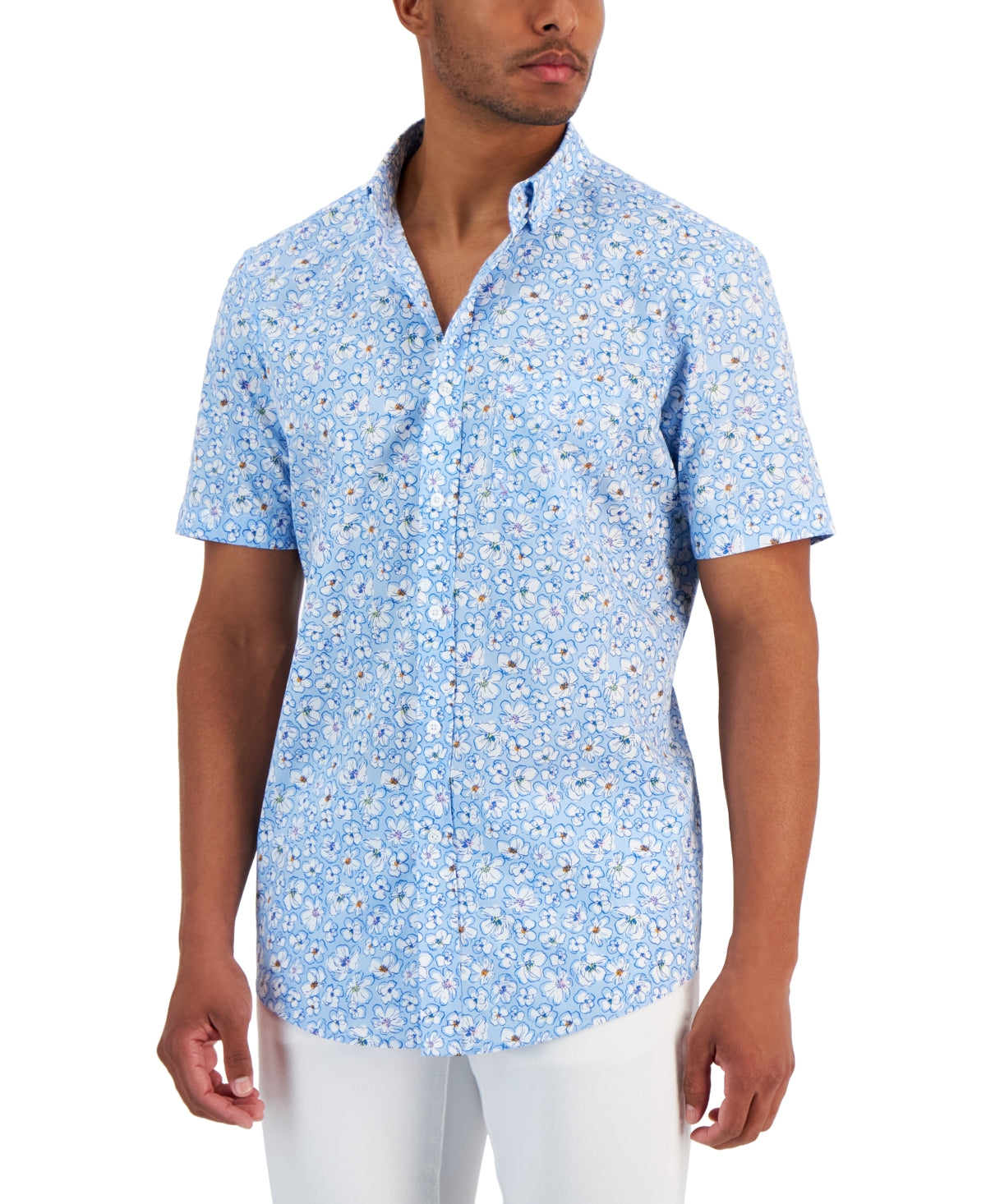 Club Room Men's Carla Regular Fit Blue Floral Button Down Shirt Medium