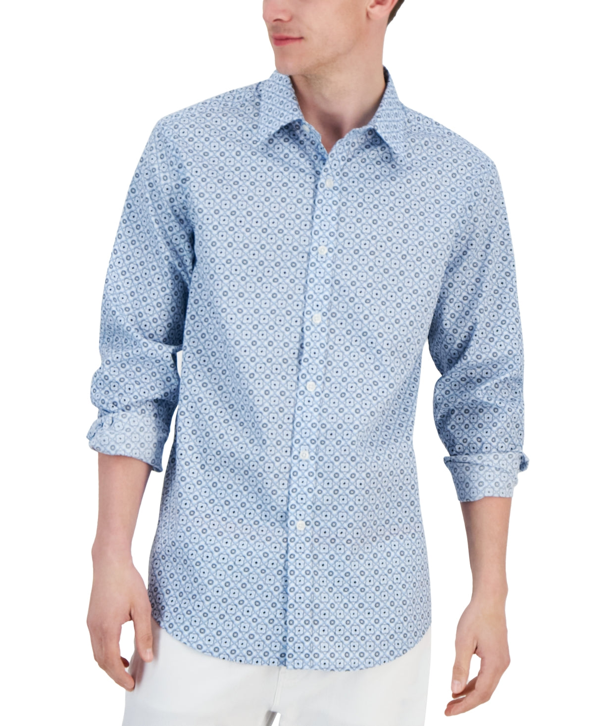 Club Room Men's Elevated Terolo Medallion Button Down Shirt Blue Large