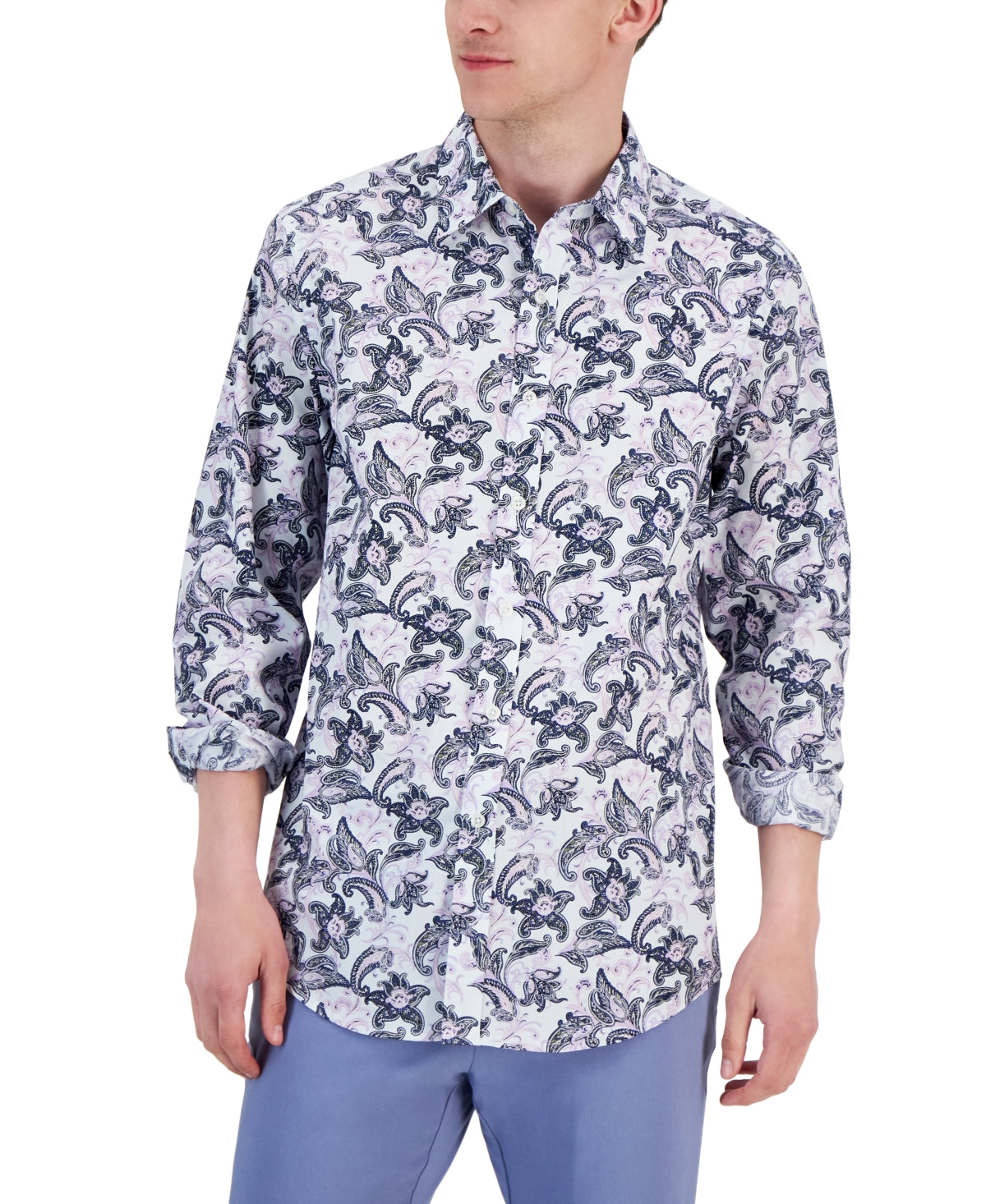 Club Room Men's Elevated Matt Paisley Button Down Shirt Blue Combo XL