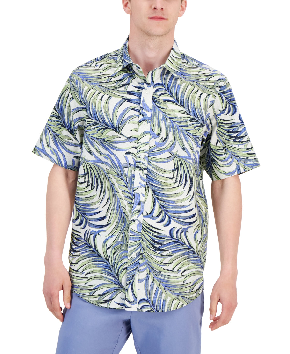Club Room Men's Short Sleeve Elevated Beach Palms Button Down Shirt Green Small