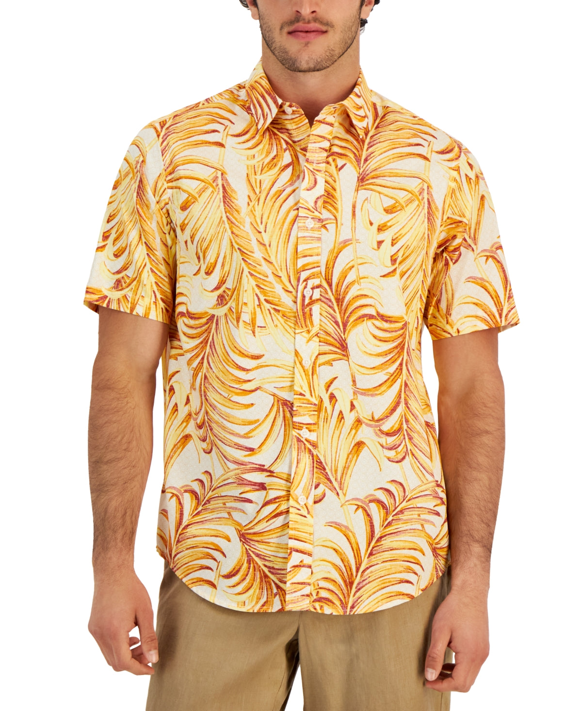 Club Room Men's Short Sleeve Button Down Shirt Desert Yellow Sun XL