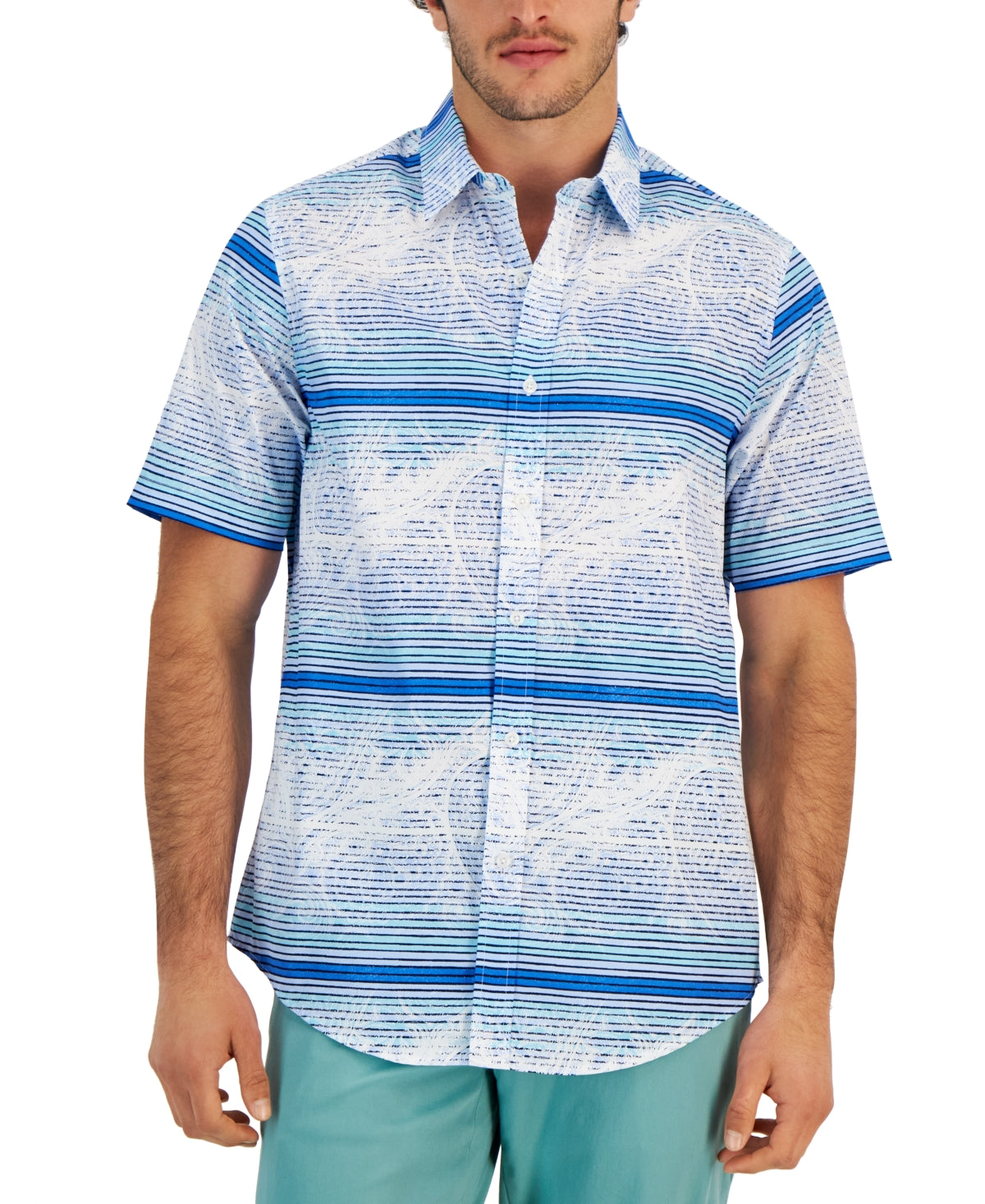 Club Room Men's Short Sleeve Button Down Shirt Blue Combo 2XL