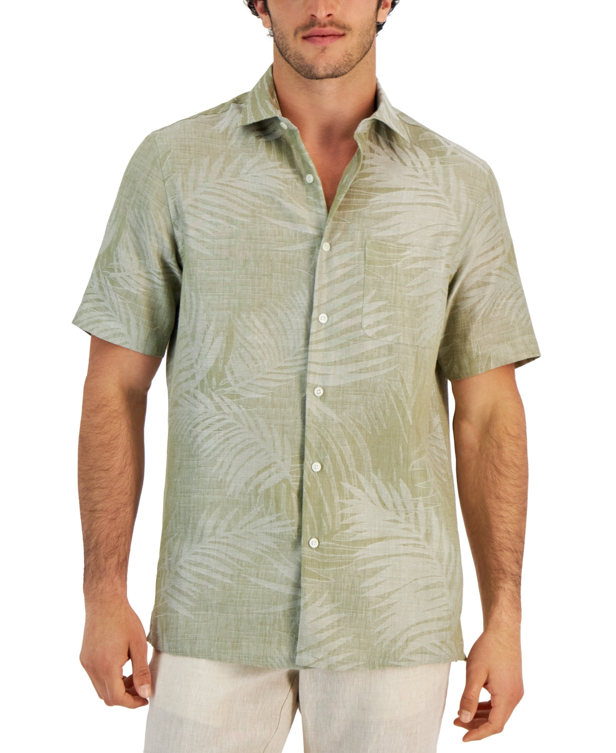 Club Room Mens Short Sleeve Button Down Shirt Cactus Garden Green Medium