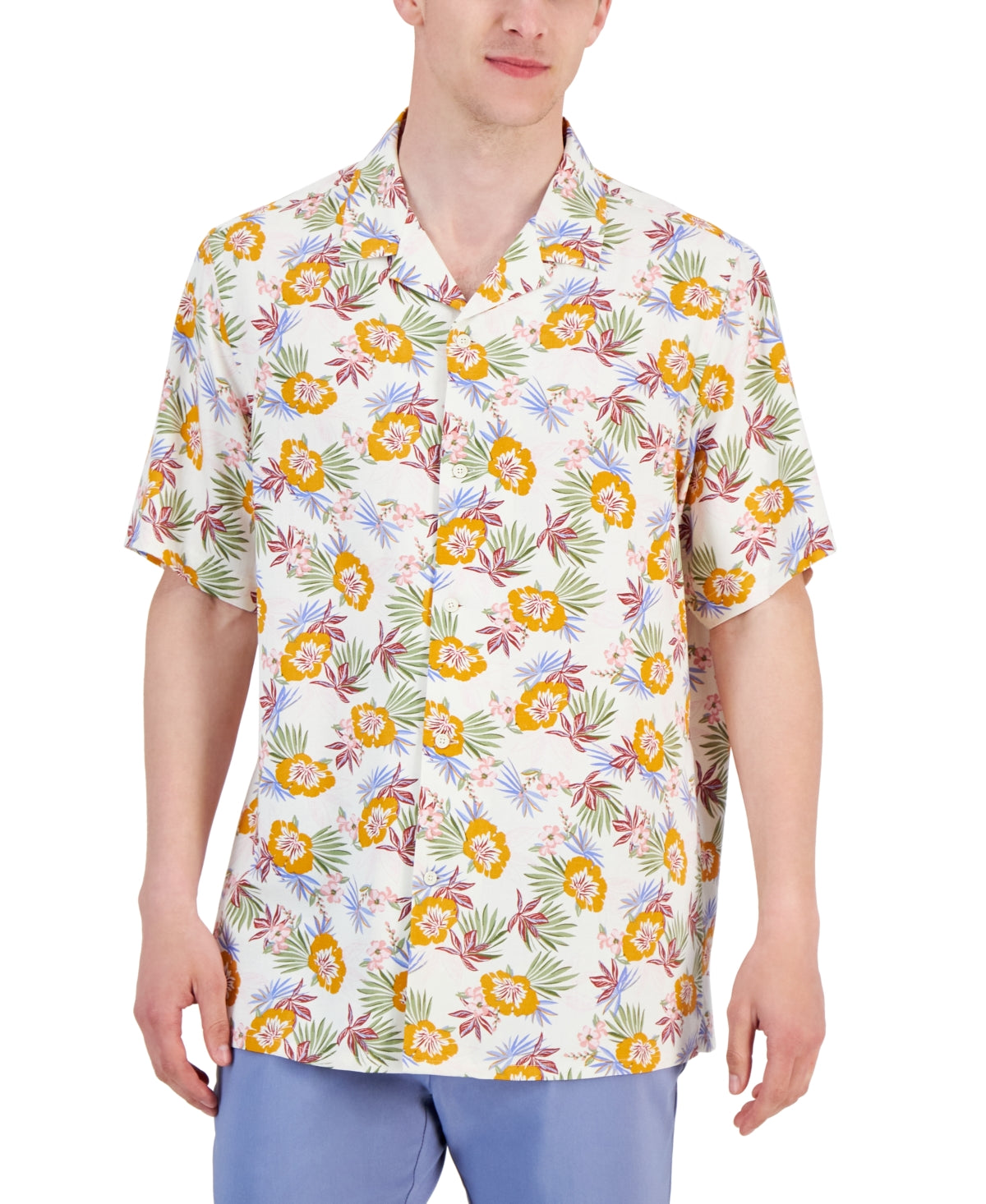 Club Room Men's Floral Button Down Shirt White Small