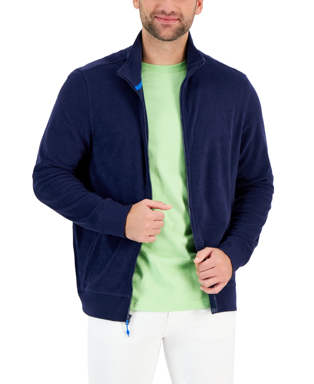 Club Room Men's Terry Towel Zip-up Hoodie Sweatshirt Small Navy Blue