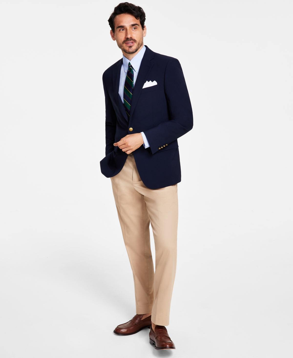 Brooks Brothers Mens Classic fit Sport Coat Blazer 46 L Navy Blue Solid Stretch