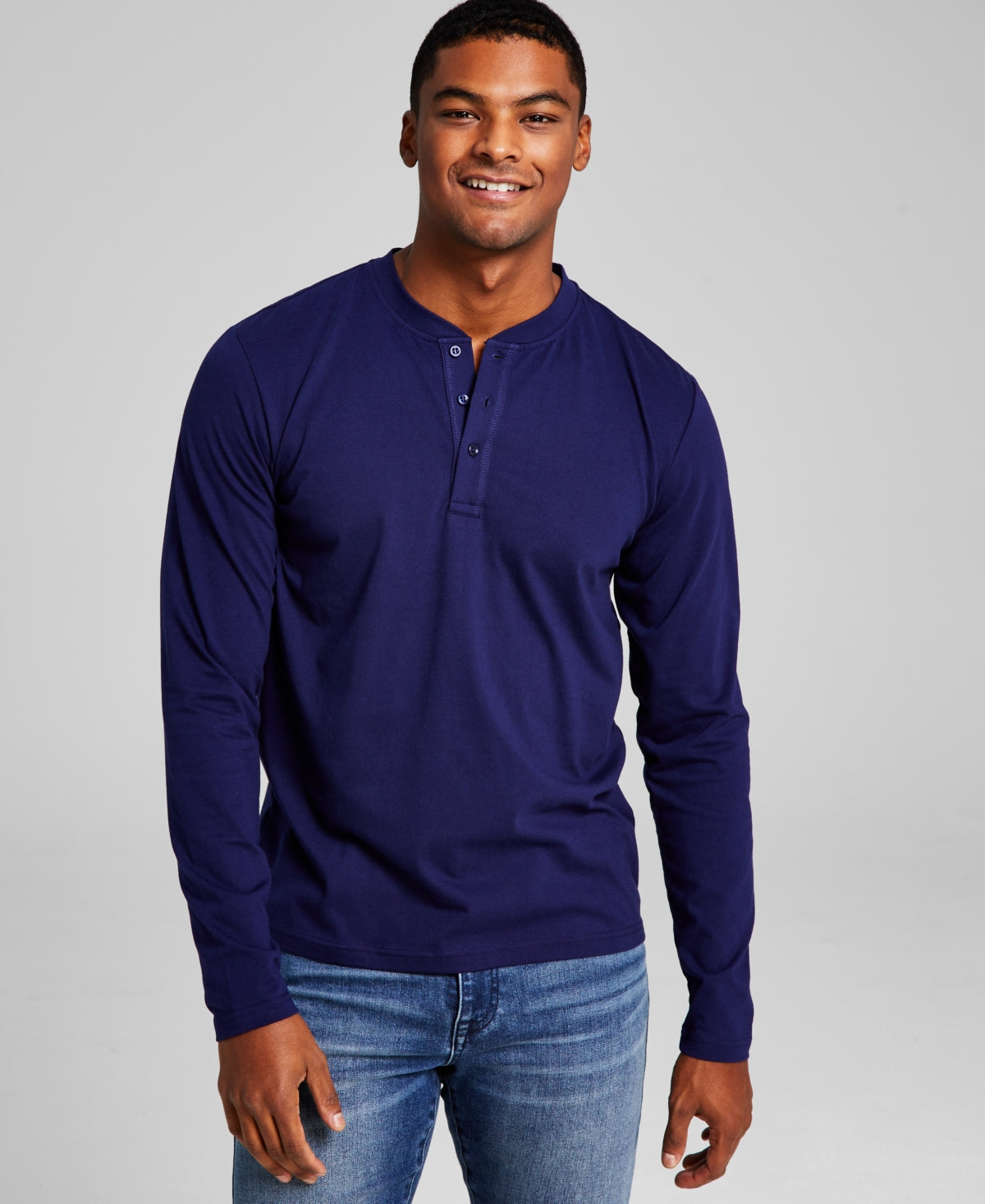 And Now This Mens Long Sleeve Henley T Shirt Blue Small