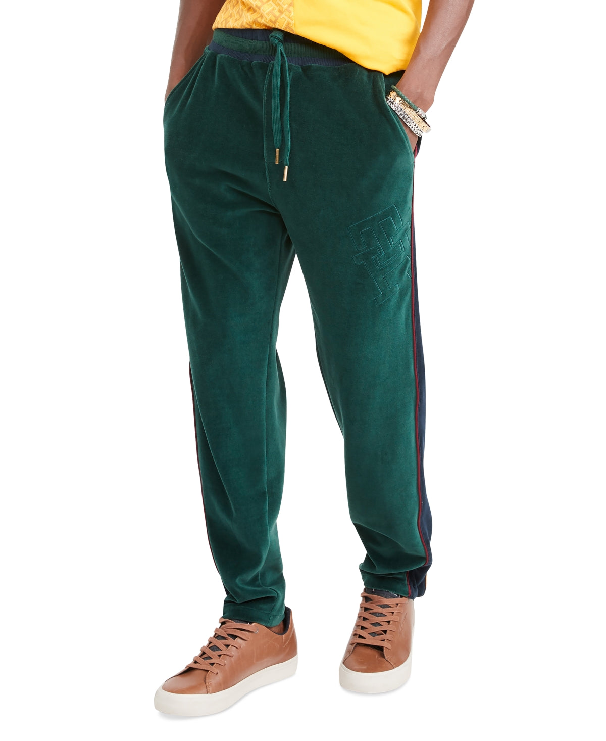 Tommy Hilfiger Mens Monogrammed Velour Track Pants Hunter Green XL