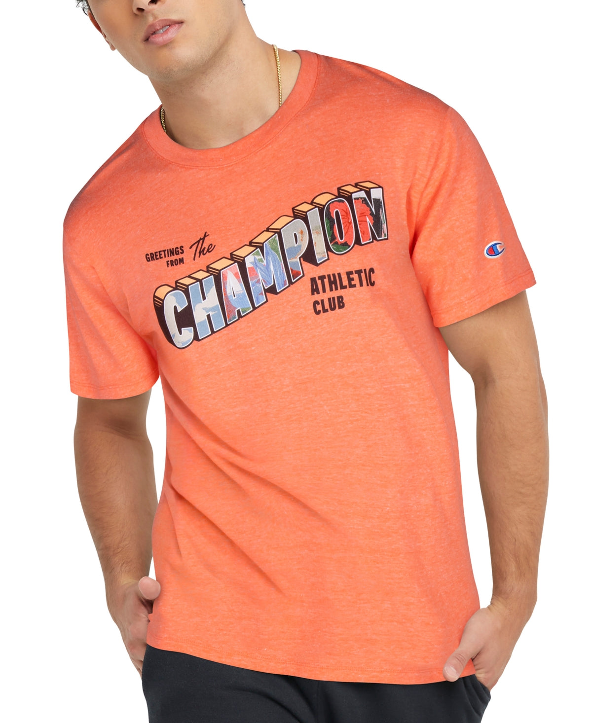 Champion Mens Classic Standard Fit T Shirt Melon Orange Small