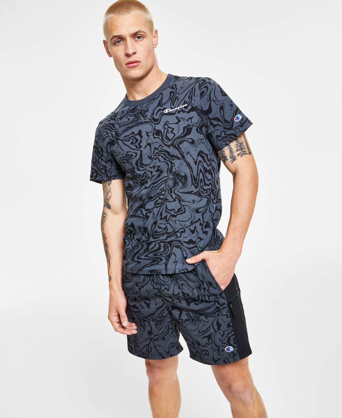 Champion Mens Stealth Liquid Marble Short Sleeve T Shirt Black Medium