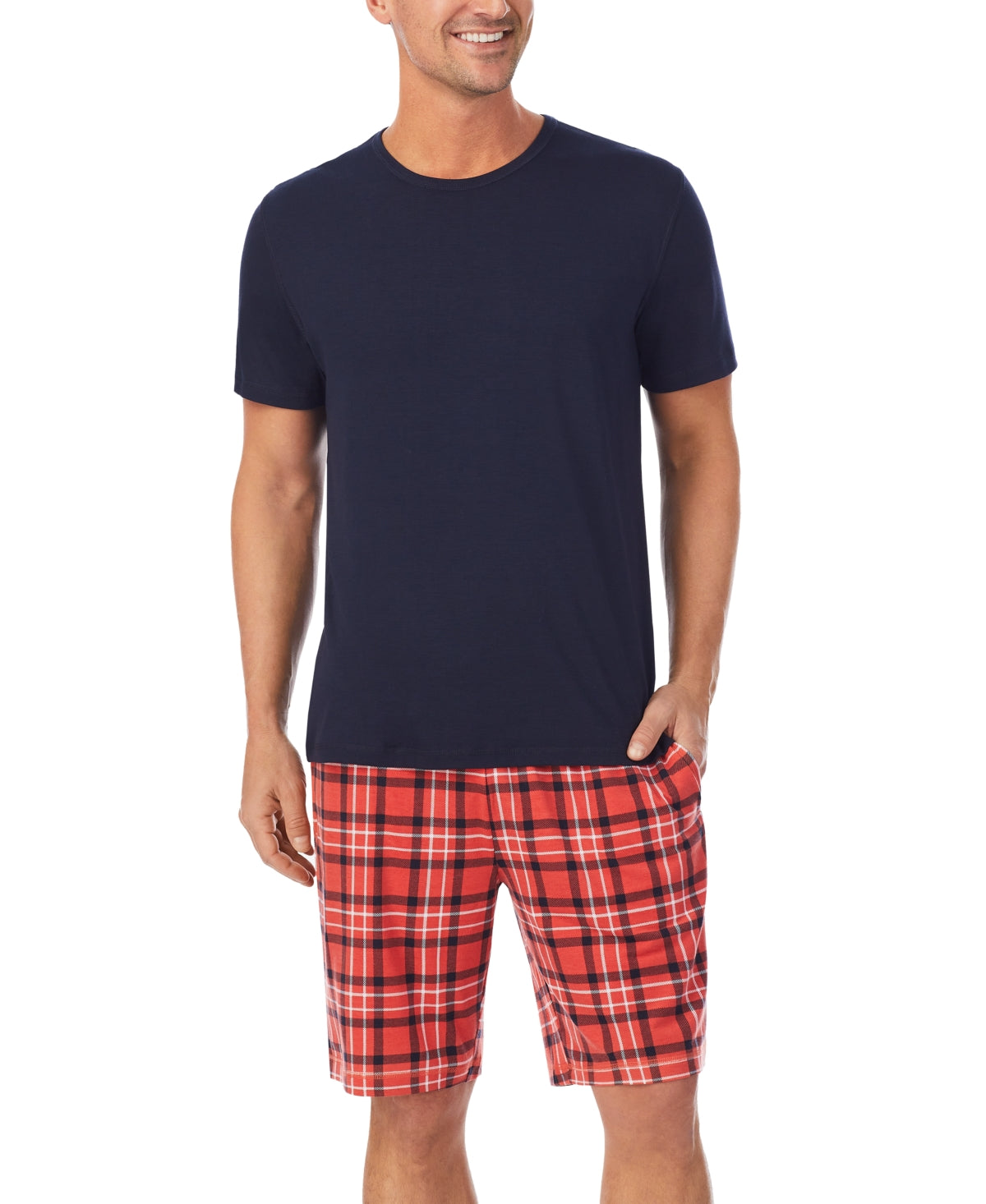 Cuddl Duds Men's 2 Pc Pajamas  Short Sleeve T Shirt Red Plaid Shorts Large