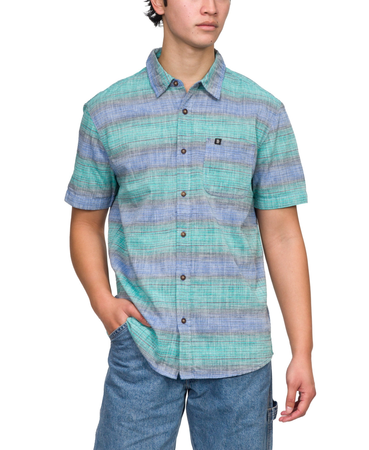 Junk Food Men's Rogers Short Sleeve Woven Button Down Shirt Columbia Blue Small