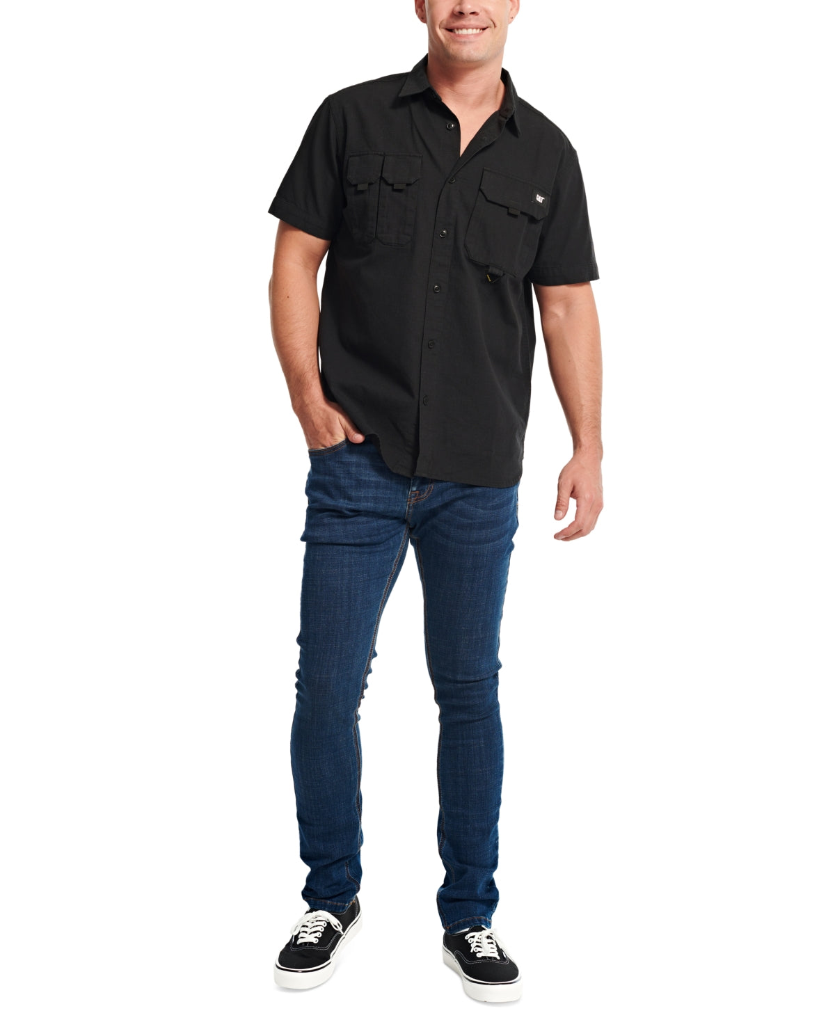 Cat Caterpillar Mens Foundation Short Sleeve Button Down Shirt Black Small