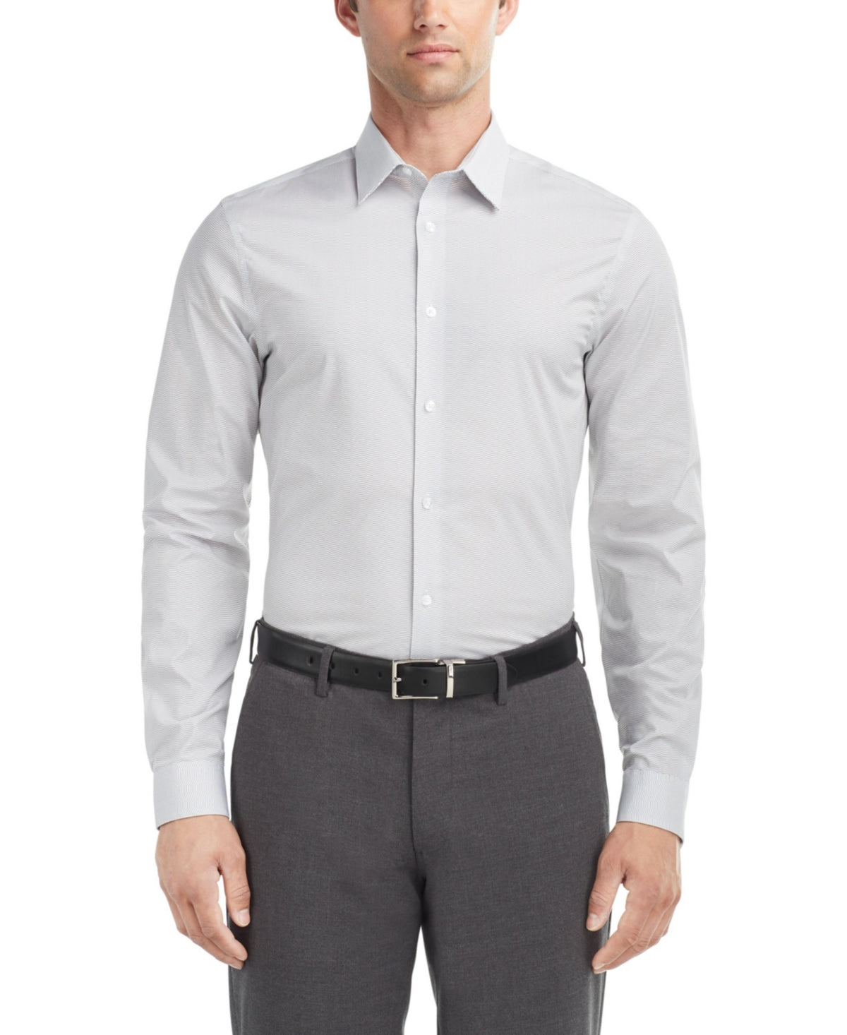 Calvin Klein Men Slim fit Dress Shirt XL 17.5 in 36-37 Grey Striped