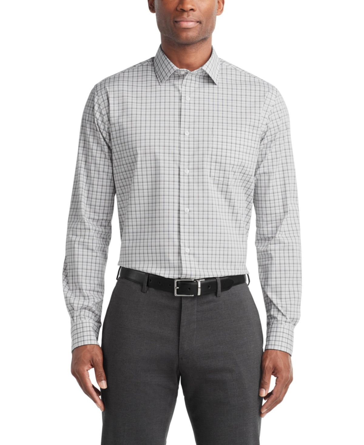 Van Heusen Men's Stain Shield Regular Fit Dress Shirt Nickel Grey 15 15.5 34 35