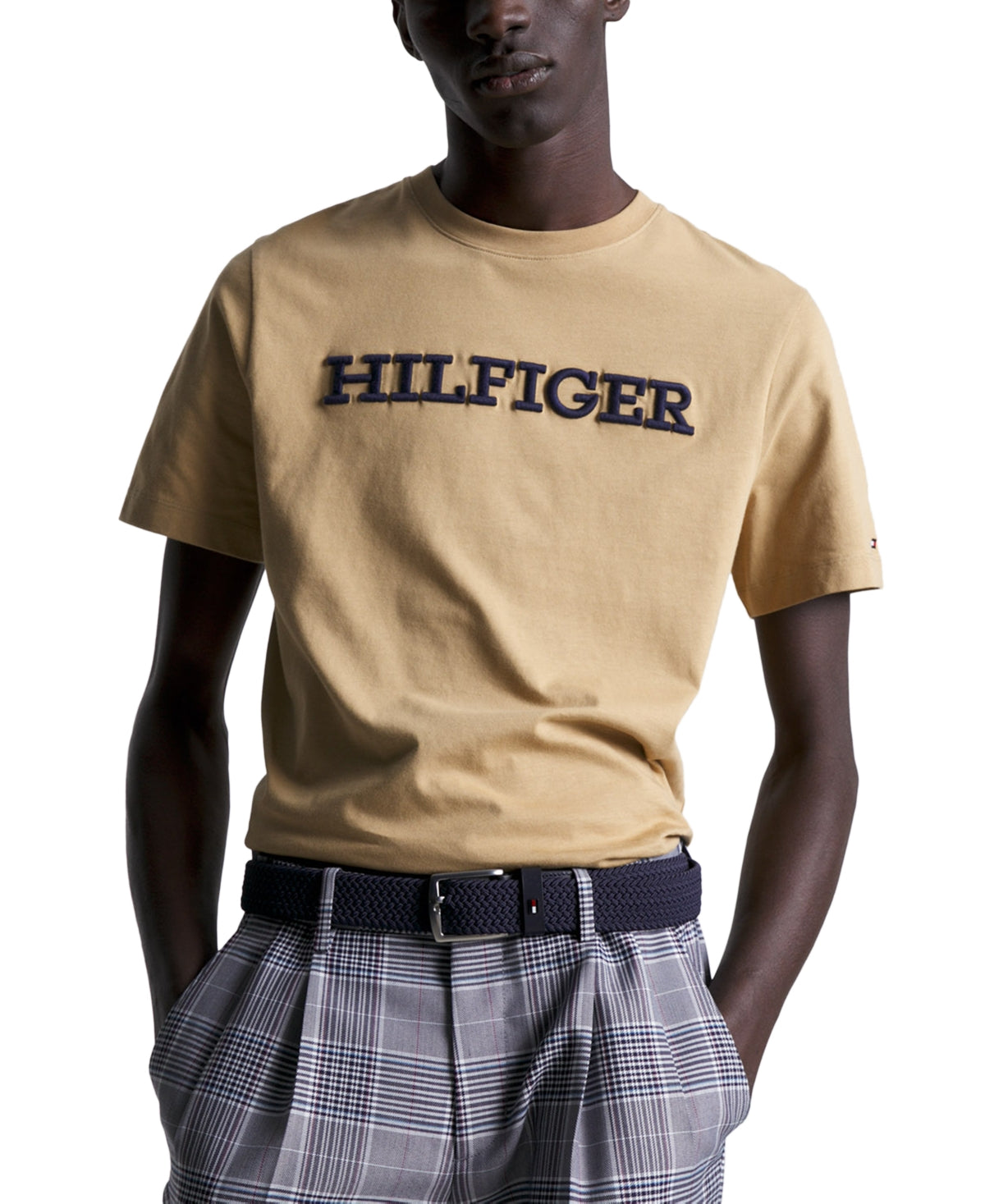 Tommy Hilfiger Mens Regular Fit Embroidered Logo T Shirt Classic Khaki 2XL