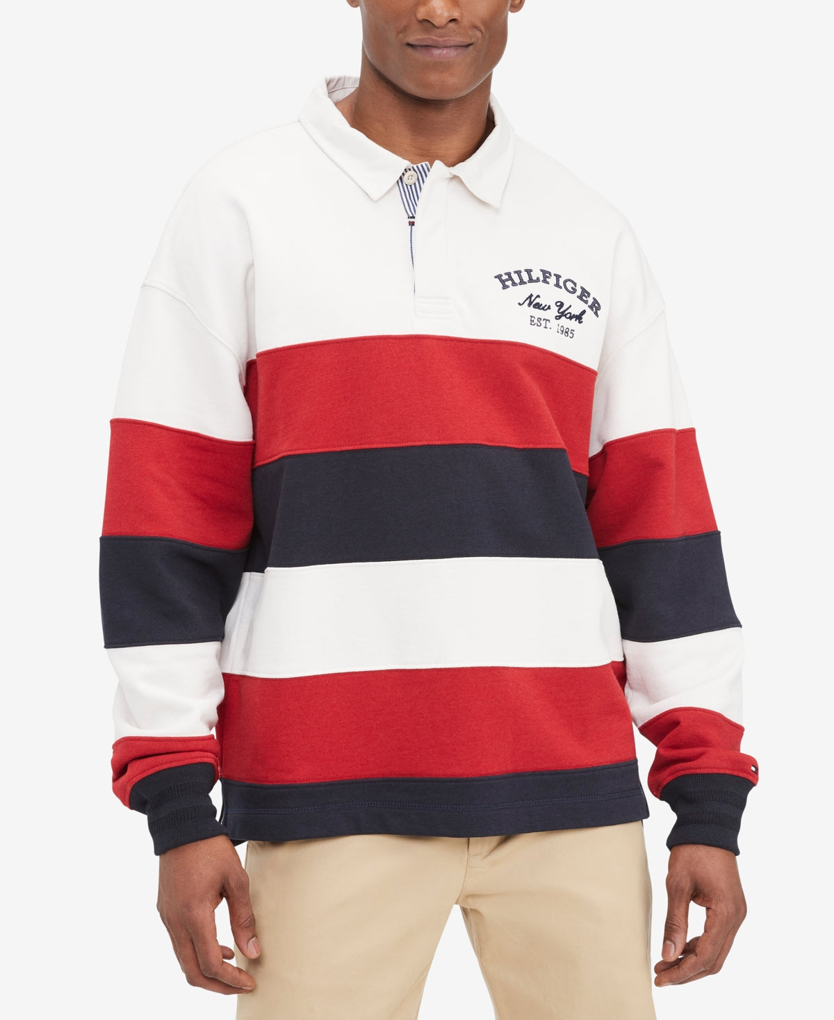 Tommy Hilfiger Mens Prep Stripe Rugby Polo Shirt Weathered White XL