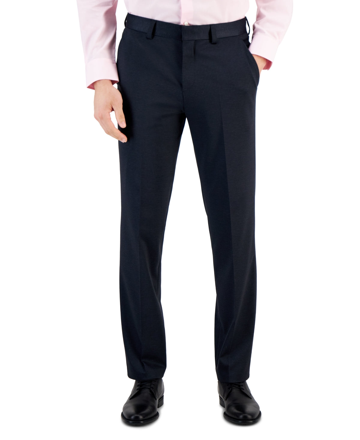 Hugo Boss Men's Modern Fit Stretch Navy Mini Check Suit Dress Pants Blue 34 x 32